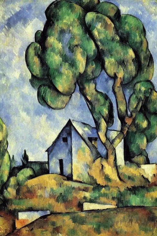 Prompt: a house in the middle of nowhere by paul cezanne