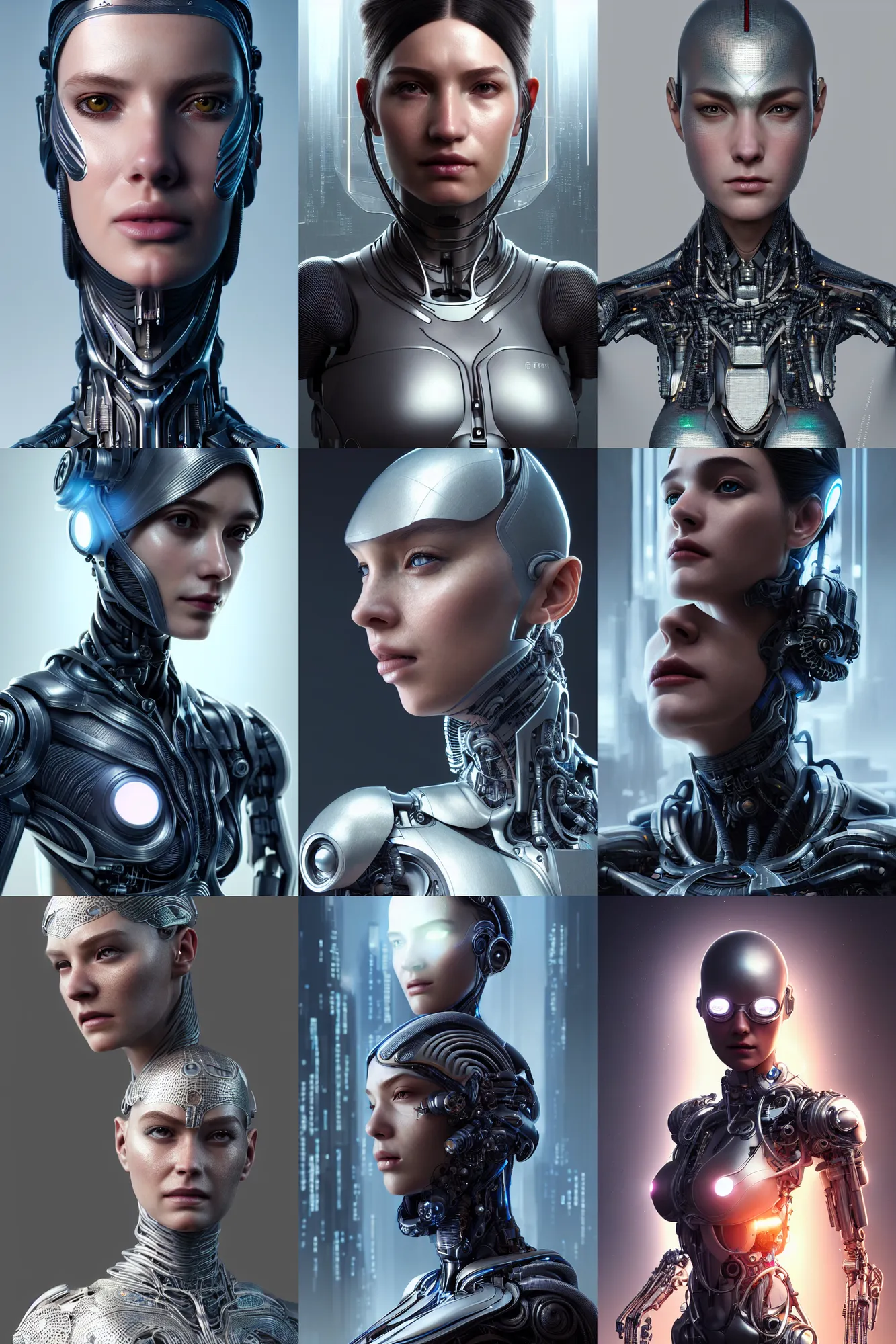 Prompt: portrait of ultra realistic, beautiful cyborg woman, metahuman, sci - fi, fantasy, cyberpunk, intricate, elegant, highly detailed, digital painting, octane render, substance painter, zbrush, artstation, concept art, smooth, sharp focus, eerie, illustration, 8 k, hd, art by artgerm and greg rutkowski and raphael