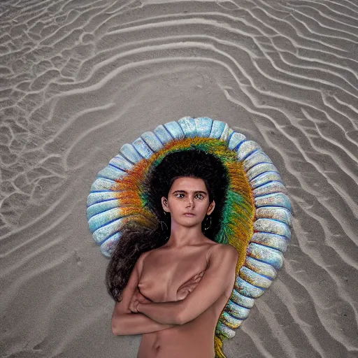 Image similar to portrait of a young quetzalcoatl, beach pic, depth of field, zeiss lens, detailed, symmetrical, centered, fashion photoshoot, by annie leibovitz and steve mccurry, david lazar, jimmy nelsson, breathtaking, 8 k resolution, extremely detailed, beautiful, establishing shot, artistic, hyperrealistic, beautiful face, octane render