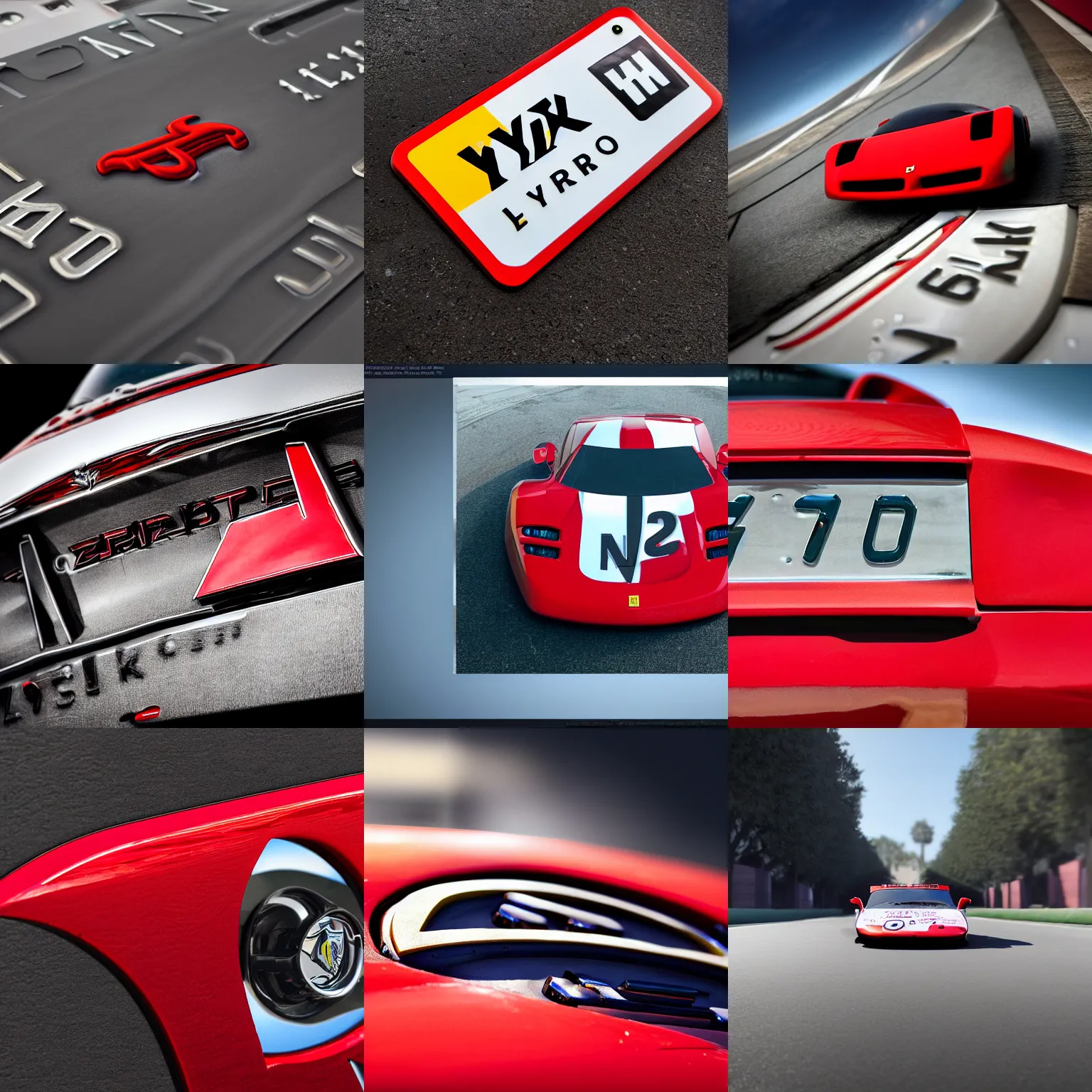 Prompt: a closeup photorealistic photograph of a racing enzo ferrari license plate that reads lyka. daytime, bright scene, silicon valley. fine detail. this 4 k hd image is trending on artstation, featured on behance, well - rendered, extra crisp, features intricate detail, epic composition and the style of unreal engine.