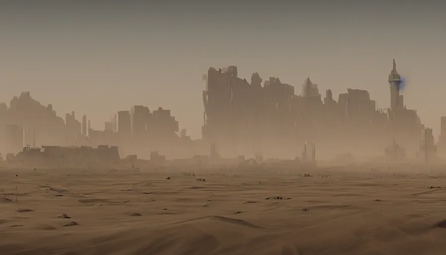 Image similar to washington city under sand in sandstorm, sand dunes, damaged buildings, hyperdetailed, artstation, cgsociety, 8 k