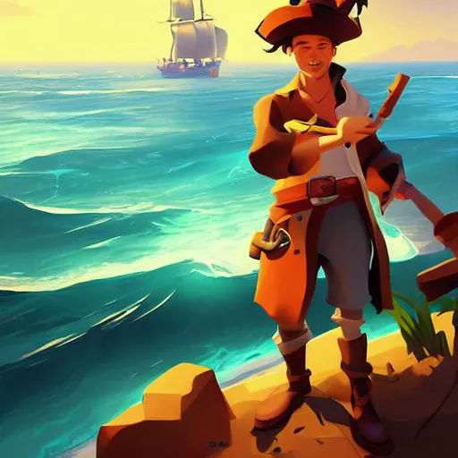 Image similar to painting treasure on sea of thieves game smooth median photoshop filter cutout vector, behance hd by jesper ejsing, by rhads, makoto shinkai and lois van baarle, ilya kuvshinov, rossdraws global illumination