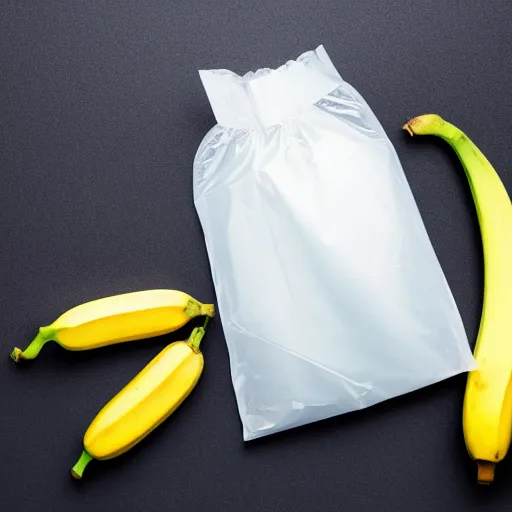 Image similar to a TRANSLUCENT bag containing a banana, black background