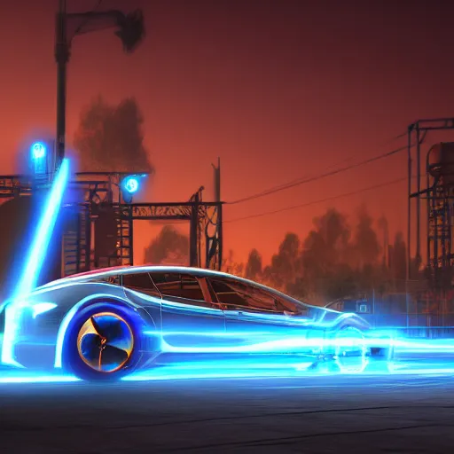 Image similar to photography of a hyper realistic tesla blue electric arc, steam punk background. high detail, professional digital art, unreal engine 5 8 k rendering