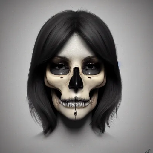 Image similar to a portrait of a woman with a skull text, award winning, trending on artstation, unreal engine