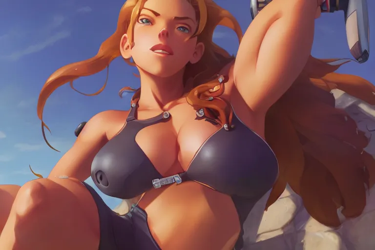 Prompt: brigitte from overwatch in a swimsuit, single subject, scenic full shot, ambient lighting, detailed face, by makoto shinkai, stanley artgerm lau, wlop, rossdraws.