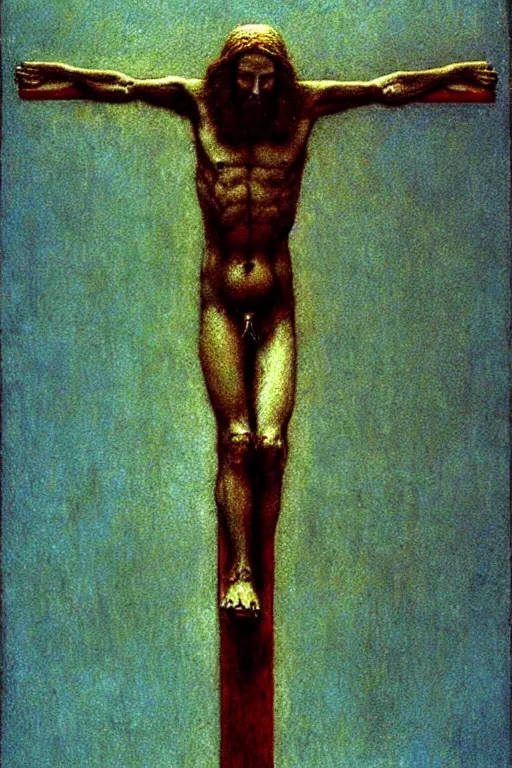 Image similar to jesus christ crucifixion by beksinski, fantasy, scary, award winning 8k