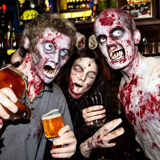 Prompt: zombies drinking at a pub