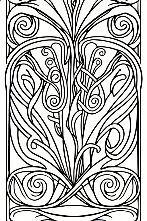 Image similar to vector images, art nouveau border designs, smooth lines, strong outline, coloring book outline, flowers