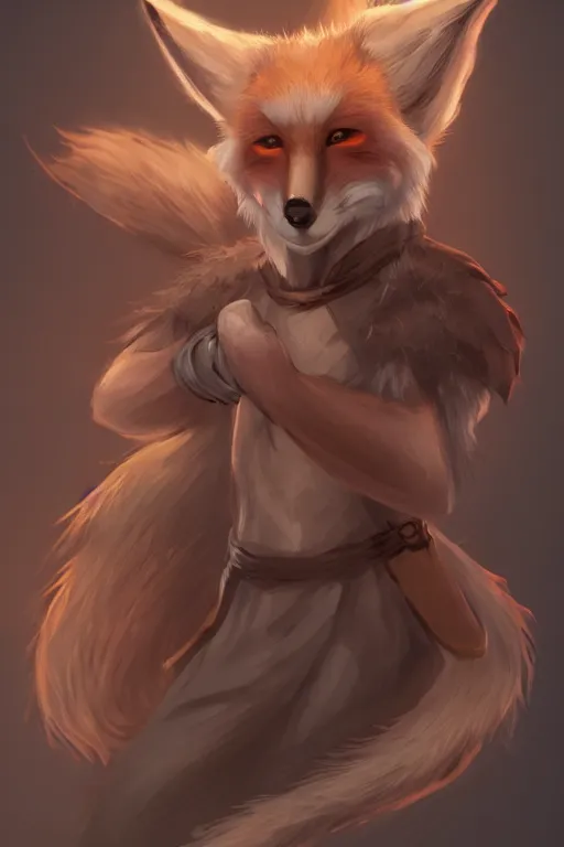 Image similar to an anthropomorphic medieval fox with a fluffy tail, backlighting, trending on artstation, digital art, furry art, trending on furaffinity, fantasy art, by kawacy