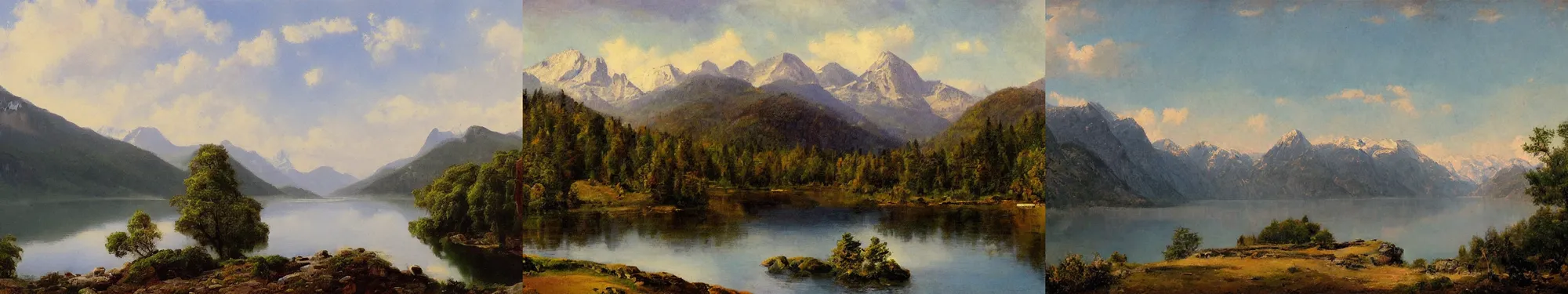 Prompt: lakeside mountains, by georges surat