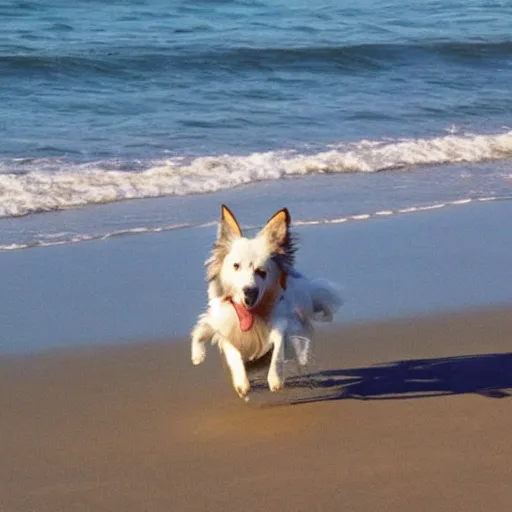 Prompt: ! dream border collie plays in the beach