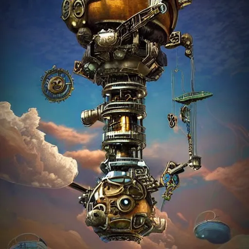 Image similar to flying city in a metal flower, sky, steampunk!!!, fantasy art, steampunk, masterpiece, octane