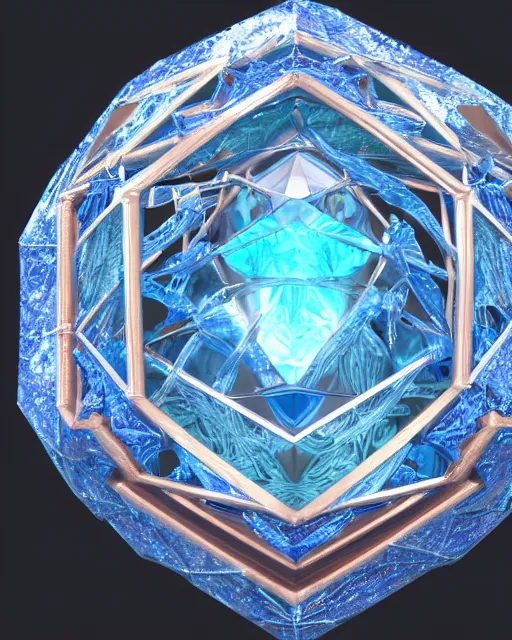 Image similar to beautiful concept art of a diamond filled with copper veins, blue translucent resin, bioluminescent, ultra realistic, ultra detailed, masterpiece by mc escher and hr giger, 8 k octane render, ambient diffusion, subsurface scattering, trending on artstation, cgstudio