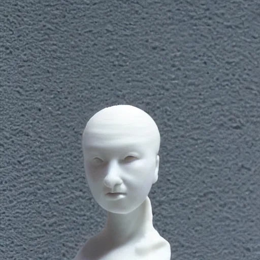 Image similar to female porcelain sculpture by daniel arsham and raoul marks, smooth, full head, all white features on a white background, detailed white 3 d giant poppies on the head