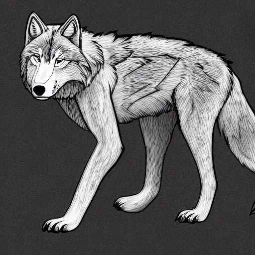 Prompt: full-body wolf template base, digital line-art, outline-only, simple, no color, high quality, HD, 8K