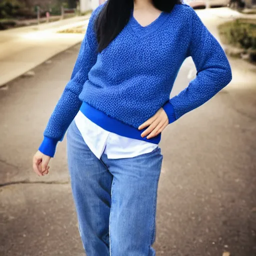 Prompt: blue sweater outfit for tifa lockhart from ever crisis