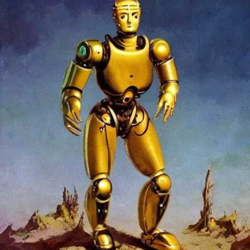 Prompt: humanoid robot, Frank Frazetta