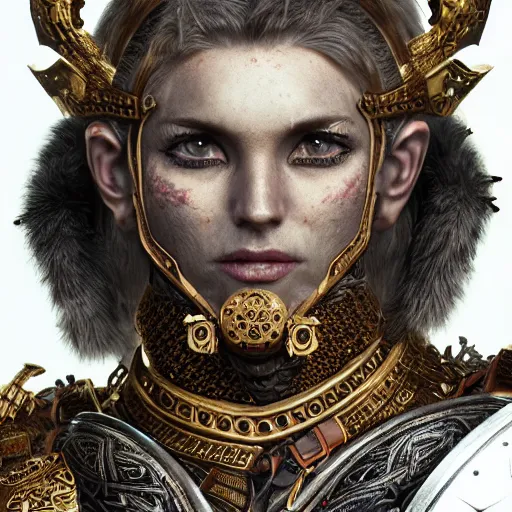 Image similar to portrait art of 8k viking with incredible armor, detailed intricate ornate magical armor made of obsidian and gold, organic, full of colour, cinematic lighting, battered, trending on artstation, 4k, hyperrealistic, focused, extreme details, unreal engine 5, cinematic, masterpiece, art by ayami kojima