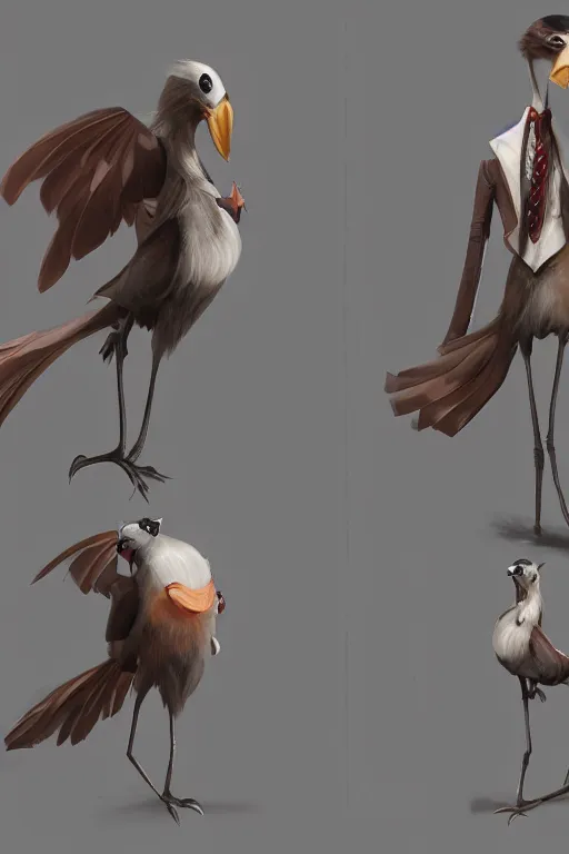 Image similar to Fashionable Anthropomorphic bird concept art by Jason Chan and Willian Murai, 8k, unreal engine