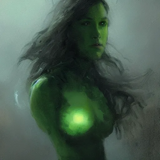 Image similar to portrait of green noise an amorphous blob of love painted by greg rutkowski, wlop, artgerm,