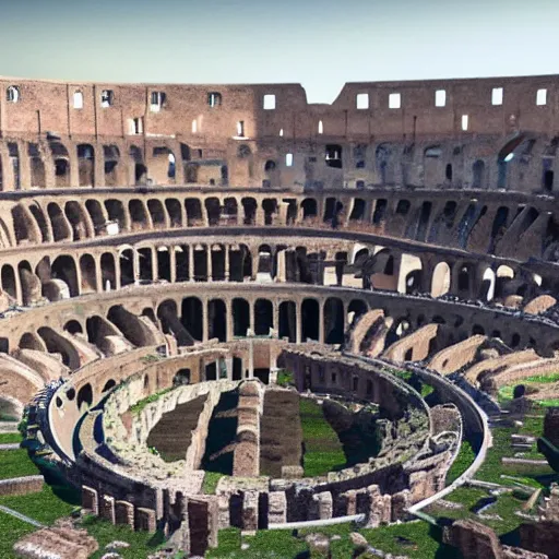 Image similar to 8 k hd detailed octane render of a gladiator duel in the roman colosseum