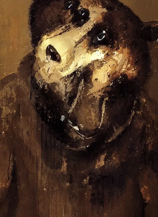 Image similar to portrait painting of anthropomorphic black bear in edo period mens japanese clothes by jeremy mann, only one head single portrait