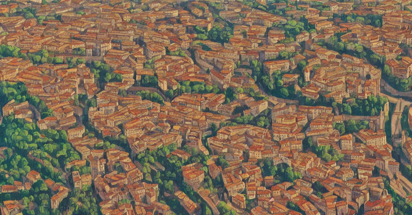 Image similar to Drone view, All roads lead to Rome, detail, great sense for composition, by best painter,