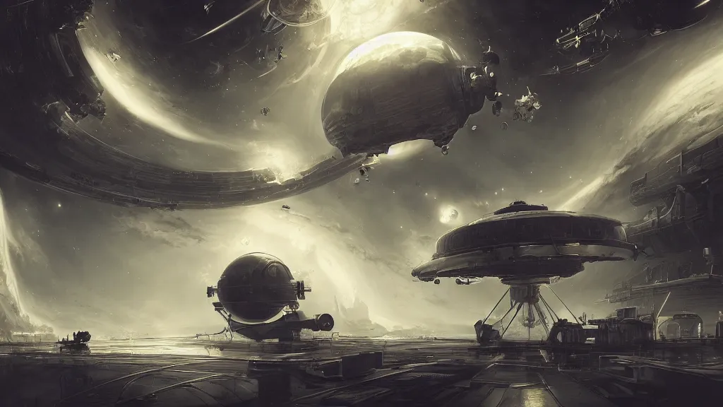 Image similar to orbital space station. andreas achenbach, artgerm, mikko lagerstedt, zack snyder