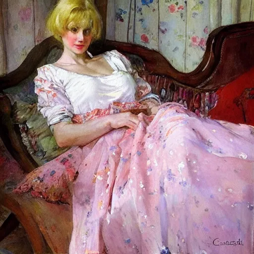 Image similar to blonde woman nightgown painting volegov carl larsson