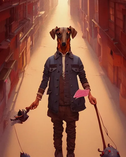 Prompt: highly detailed surreal vfx portrait of a nowpunk dachshund, stephen bliss, unreal engine, greg rutkowski, loish, rhads, beeple, makoto shinkai and lois van baarle, ilya kuvshinov, rossdraws, tom bagshaw, alphonse mucha, global illumination, detailed and intricate environment