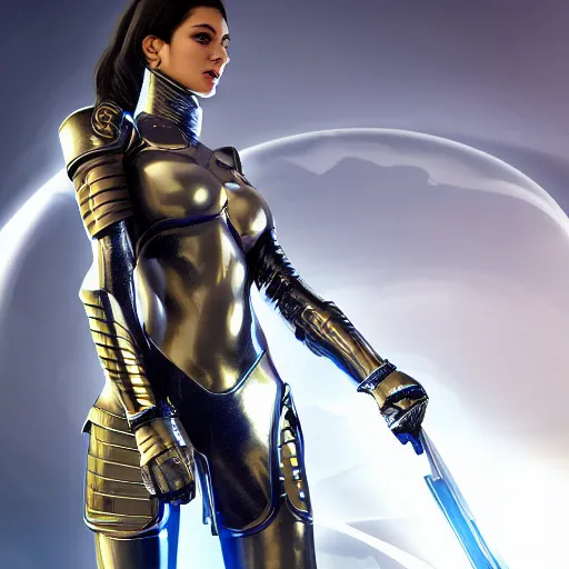 Image similar to a woman hero in a themed futuristic metal suit, super hero, armor, sleek, beautiful face, cinematic pose, sci - fi, egypt themed art, photorealistic, 8 k