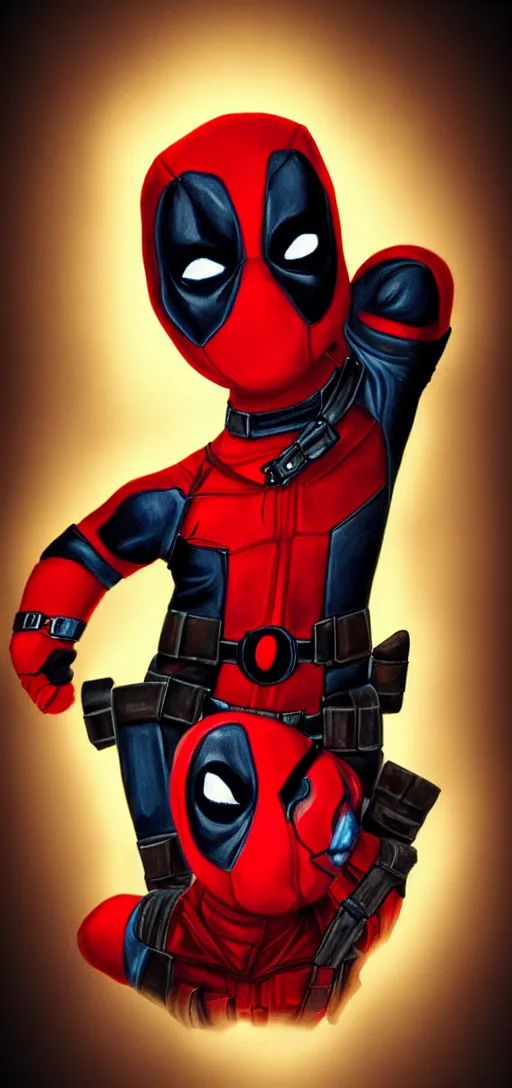 Image similar to portrait of baby deadpool, elegant, glowing lights, highly detailed, paiting painting, hdr