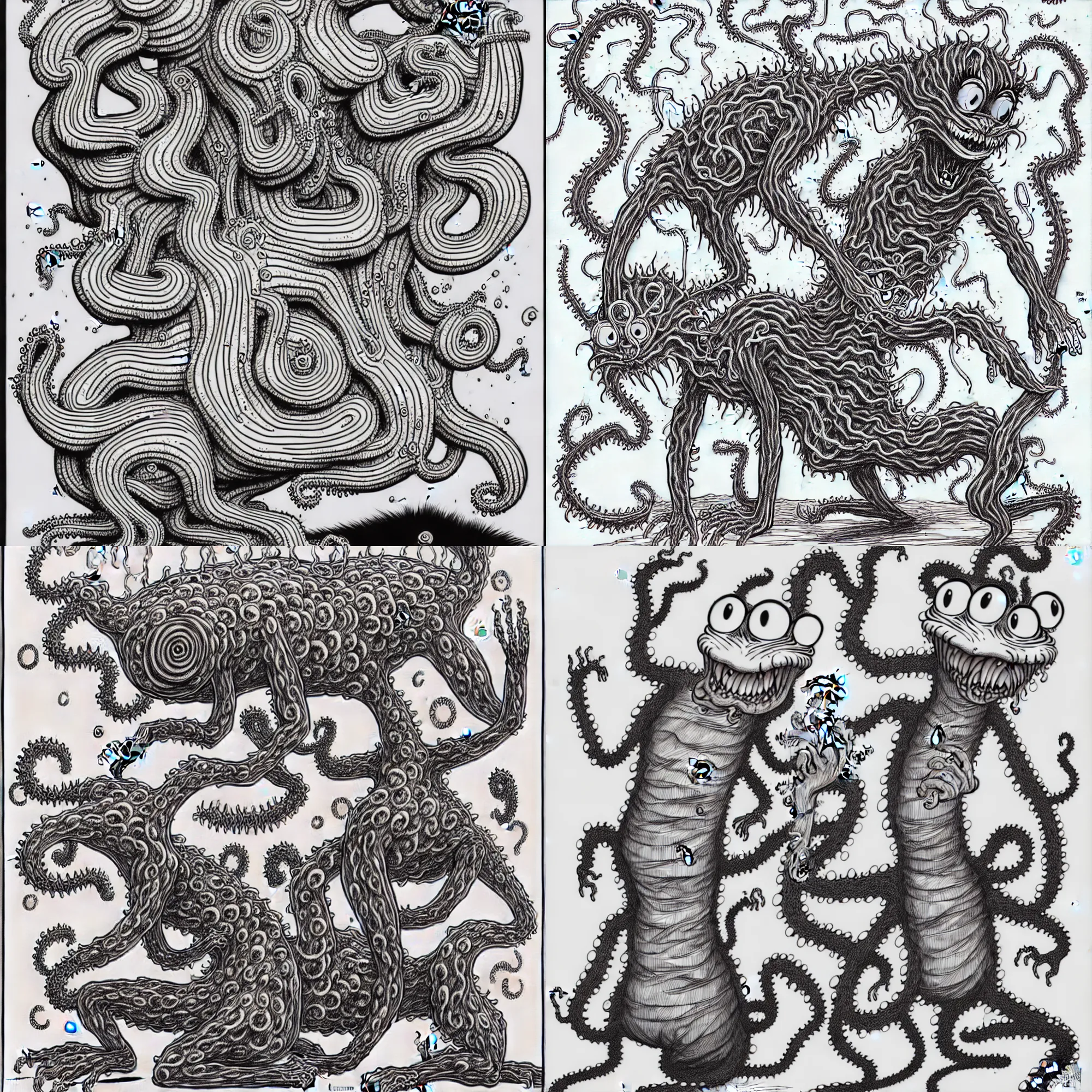 Image similar to Garfield as an eldritch abomination, illustrated by Junji Ito, Lovecraftian, line art