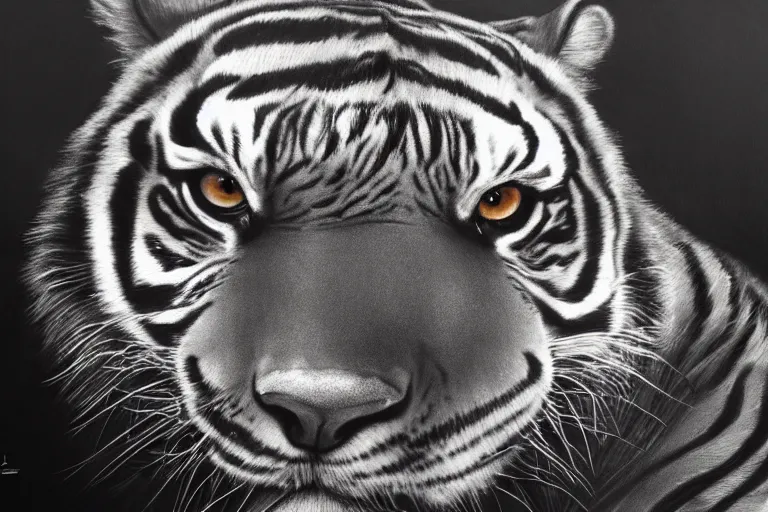 Image similar to A dark, brooding painting of a snarling tiger in the style of Salvador Dali, high-quality, professional, dramatic lighting, extremely high detail, trending on artstation