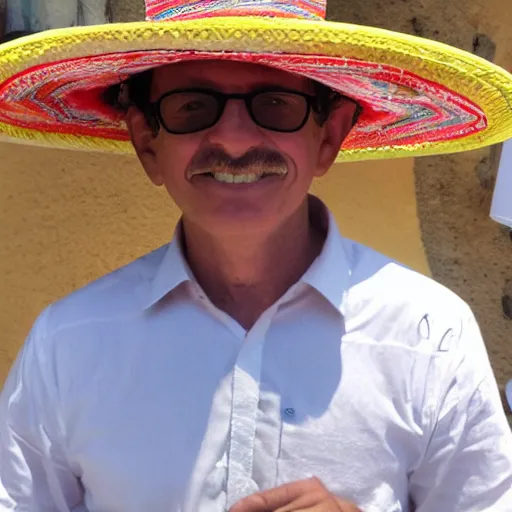 Image similar to gabriel matzneff in mexico wearing mexican hat