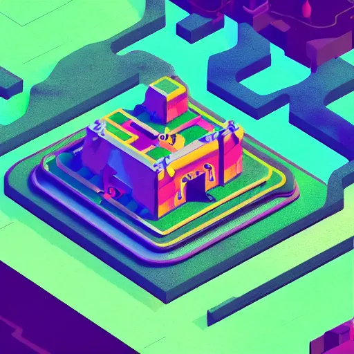 Image similar to isometric island land on neon background, isometric invironment, 3d art, isometric art, high detail, artstation, concept art, behance, ray tracing, smooth, sharp focus, ethereal lighting