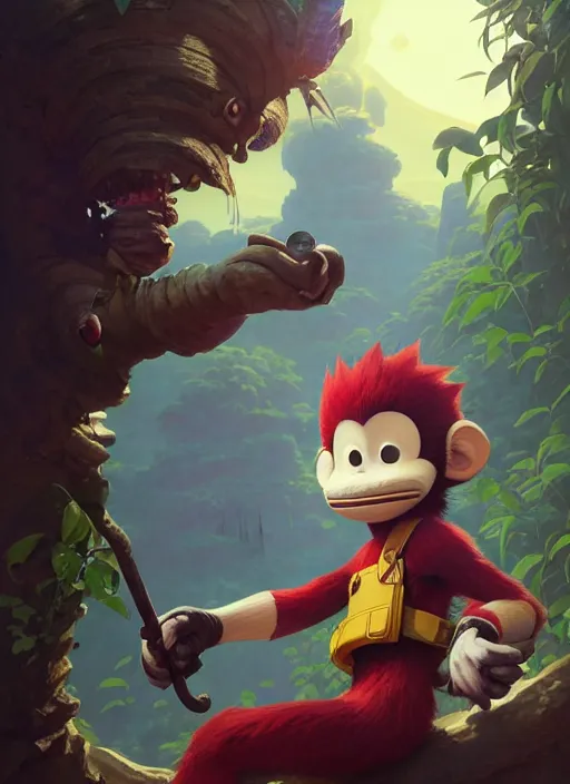 Prompt: Highly detailed portrait of Monkey from Ape escape, Stephen Bliss, unreal engine, fantasy art by Greg Rutkowski, Loish, Rhads, ferdinand knab, Makoto Shinkai and Lois van baarle, ilya kuvshinov, rossdraws, Tom Bagshaw, alphonse mucha, global illumination, radiant light, detailed and intricate environment