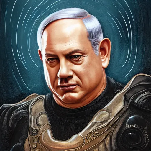 Prompt: benjamin netanyahu as vladimir harkonnen, dune, portrait, intricate, elegant, highly detailed, digital painting, artstation, concept art, wallpaper, smooth, sharp focus, illustration, art by h. r. giger and artgerm and greg rutkowski and alphonse mucha