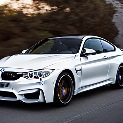 Image similar to cinematic photos of a white bmw m 4