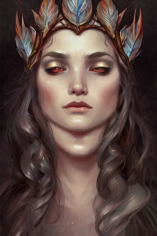 Prompt: photography of demonic bill brauer, feather crown, organic crystals, frost, deep focus, d & d, fantasy, intricate, elegant, highly detailed, digital painting, artstation, concept art, matte, sharp focus, illustration, hearthstone, art by artgerm and greg rutkowski and alphonse mucha