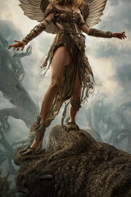 Image similar to A fantasy book style portrait painting of a hybrid, Toni Collette, Anya_Taylor-Joy, Cory Chase, as a Mystical Valkyrie, Anubis-Reptilian, Atlantean Warrior, François Boucher, Oil Painting, unreal 5, DAZ, hyperrealistic, octane render, Regal, Refined, Detailed Digital Art, RPG portrait, William-Adolphe Bouguereau, Michael Cheval, Walt Disney (1937), Steampunk, Volumetric Golden dappled dynamic lighting, Highly Detailed, Cinematic Lighting, Unreal Engine, 8k, HD