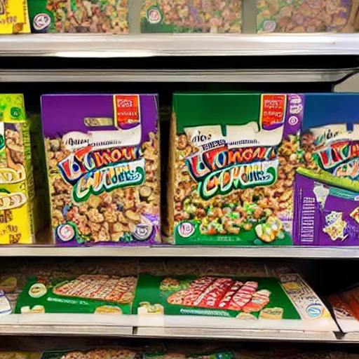 Image similar to a box of lucky charms cereal on a grocery store shelf