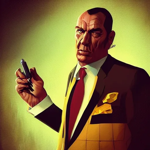 Image similar to “A portrait of a mafia boss in a golden suit, D&D sci-fi, artstation, concept art, highly detailed illustration.”