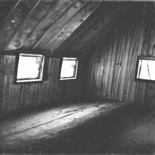 Image similar to a picture taken on an old photo with a bad bitrate inside of a cabin, there is mold all over the cabin floor, 2.2mm Lens.