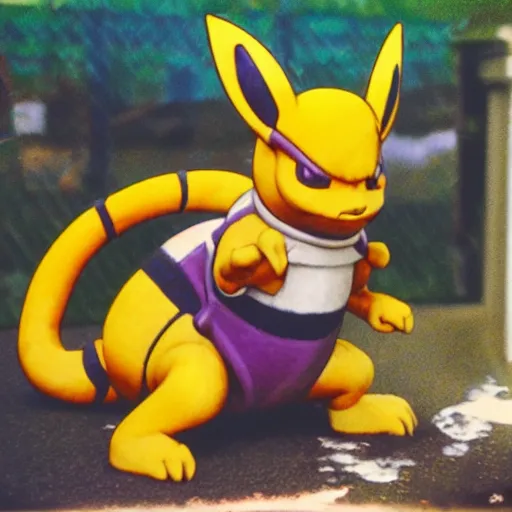 Prompt: 90s vignette photo of Renamon from Digimon washing a 90s car in a suburban neighborhood, realistic Polaroid picture, weathered artifacts