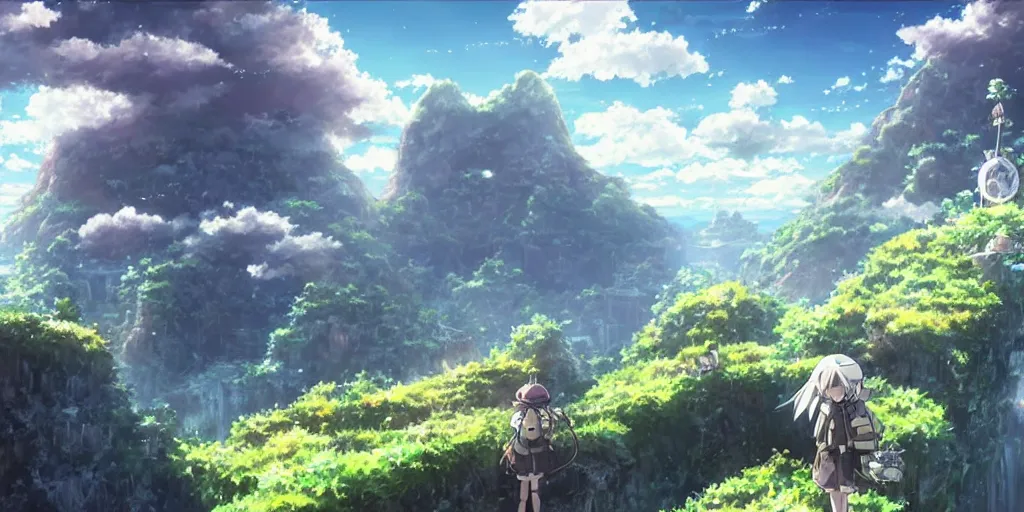 Image similar to made in abyss anime landscape art, anime key visual