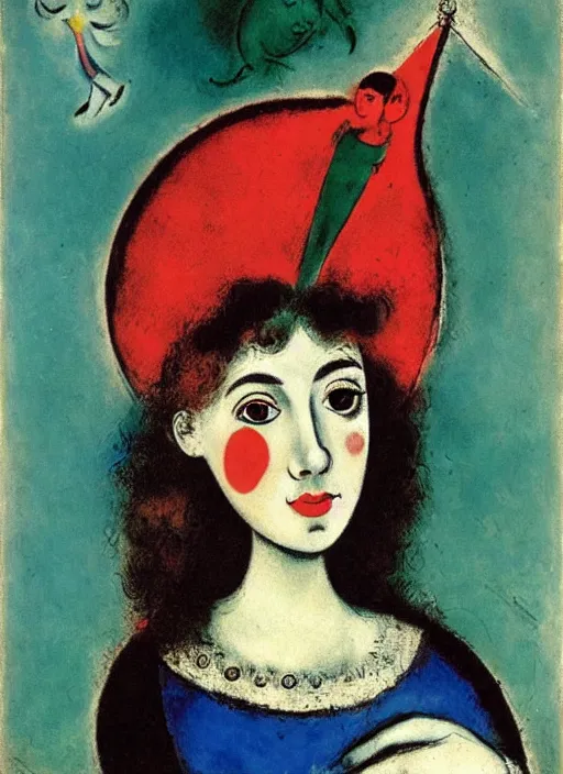 Prompt: portrait of young woman in renaissance dress and renaissance headdress, art by marc chagall