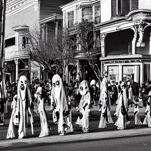 Image similar to ghosts and ghouls parade on main street by dali and tim burton