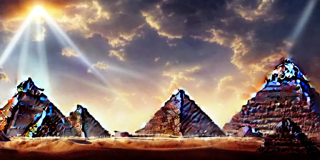 Image similar to beautiful egyptian pyramid, magic, waterways, waterfalls, gorgeous clouds, god rays, digital art, landscape, fantasy art, octane render, ureal engine, high detail, very realistic, by greg rutkowski. by james gurney